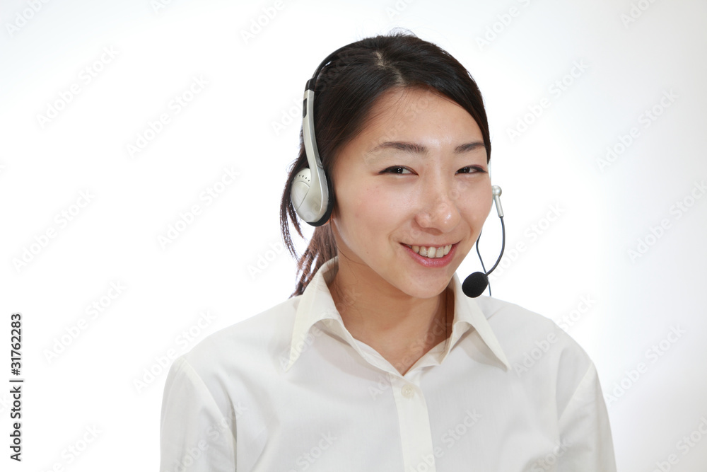 ヘッドセットをした女性 ヘッドセットをした女性