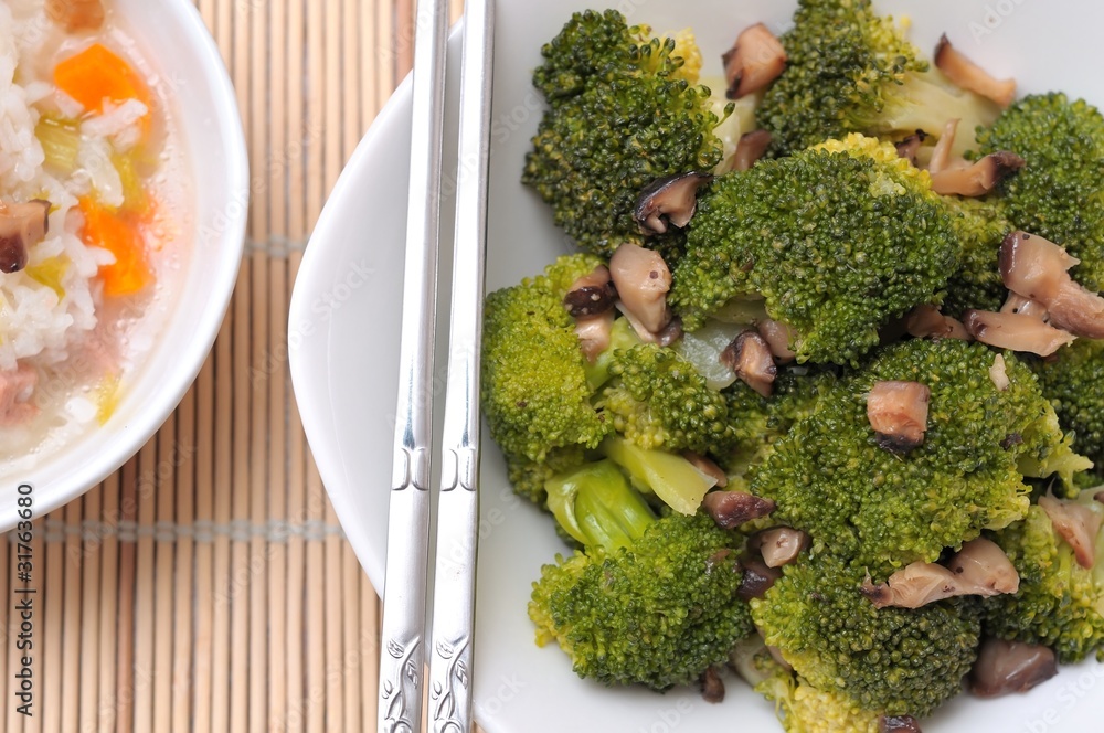 Fresh broccoli and mushroom delicacy Fresh broccoli and mushroom delicacy