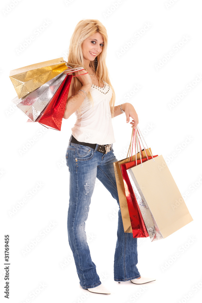 blond woman carrying shopping bags blond woman carrying shopping bags