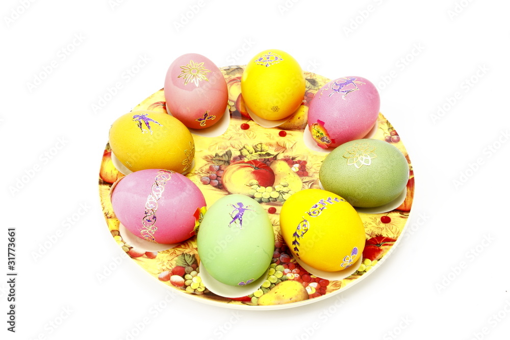Easter eggs on a plate Easter eggs on a plate