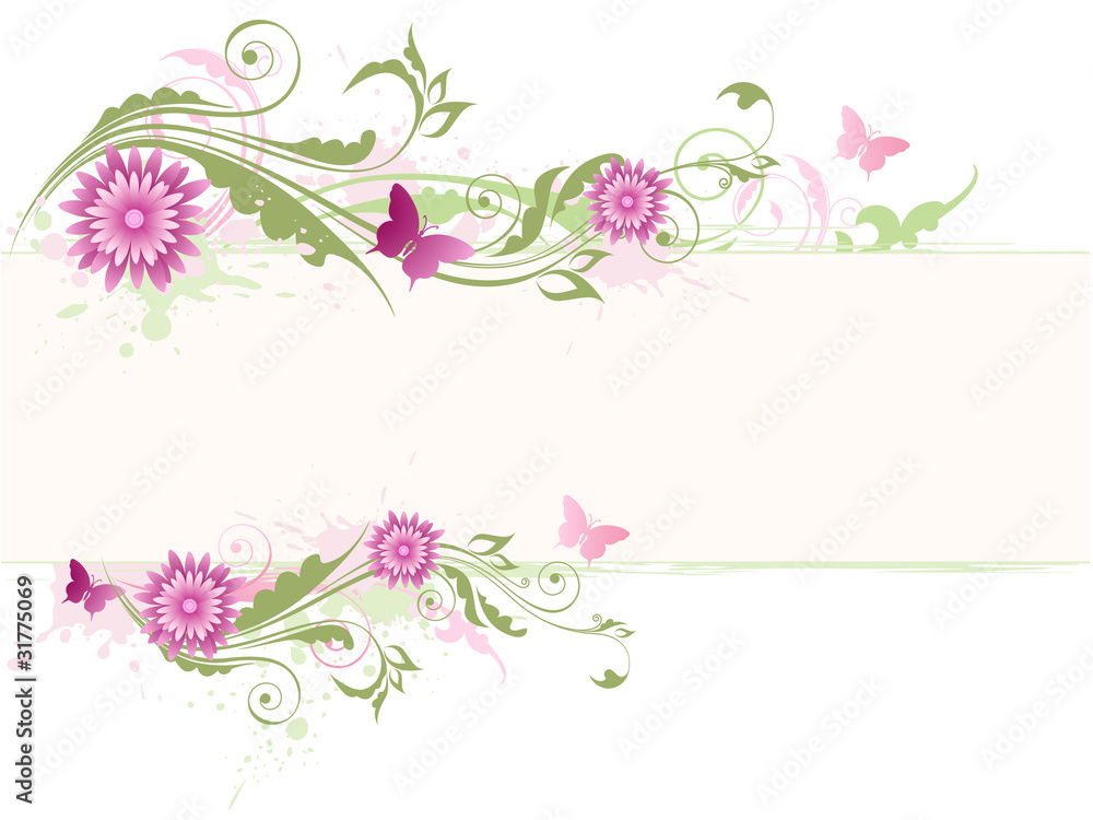green floral background with pink flowers