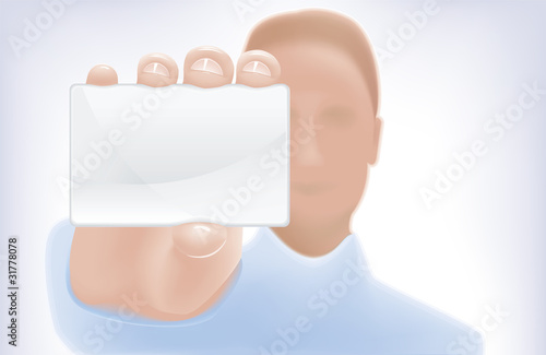 Business man holding blank business card