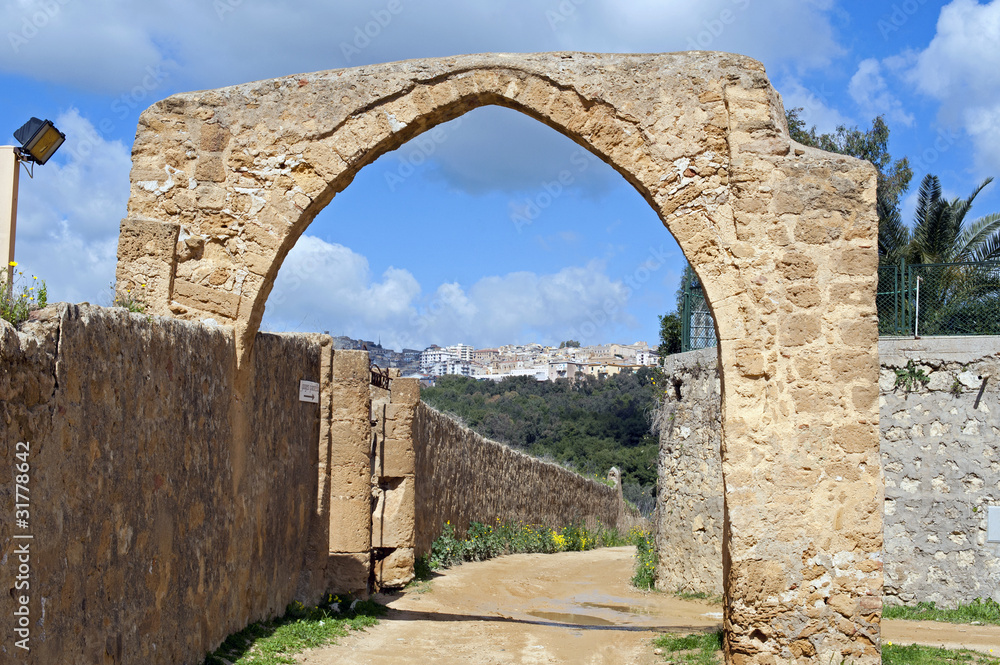 The gate of the ancient Giacatello Hypogeum, Akragas, Sicily