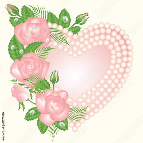Love card with pearls and rose, vector illustration