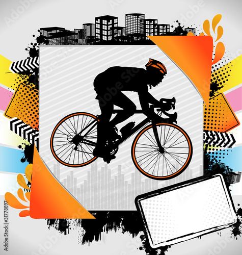 Abstract summer frame with cyclist silhouette