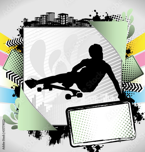Abstract summer frame with longboarder silhouette