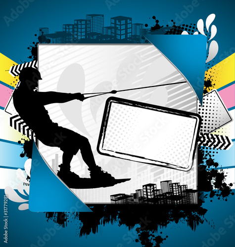 Abstract summer frame with wakeboarder silhouette