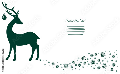Standing Reindeer & Snowflakes Background Green