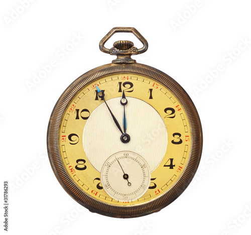 Old antique pocket watch isolated.Clipping path included.