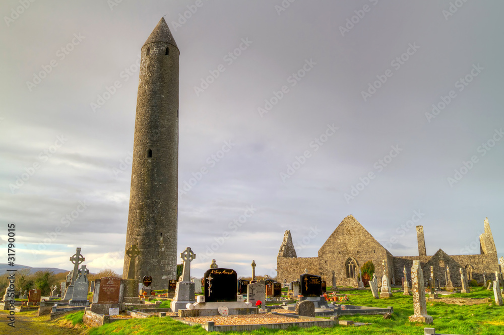 Kilmacduagh monastery in Burren area - Ireland