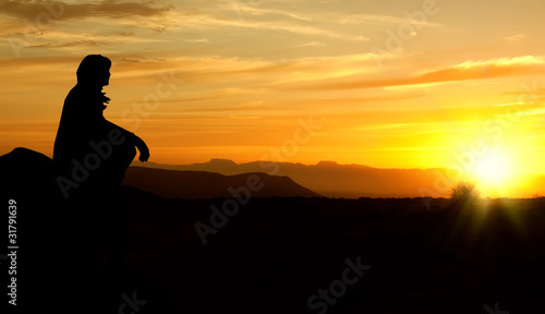 woman sunset silhouette