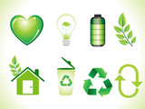 abstract shiny green eco icons set