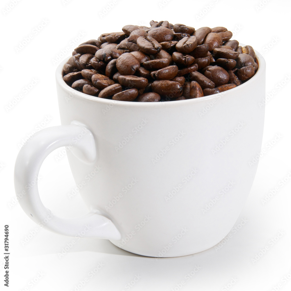 coffee beans in a cup isolated on white background coffee beans in a cup isolated on white background
