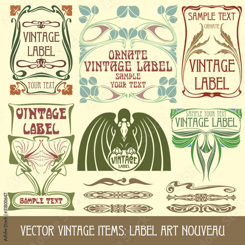 vector vintage items: label art nouveau