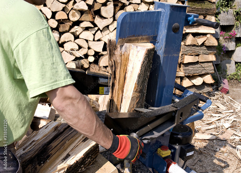 Firewood wood machine chopping Stock Photo Adobe Stock