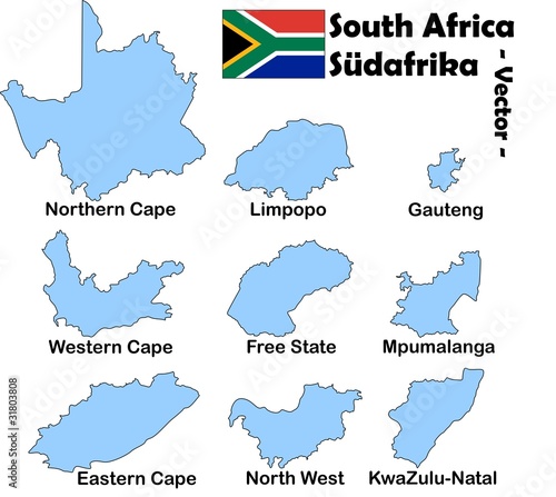 Südafrika Vektor - einzelne Provinzen mit Namen