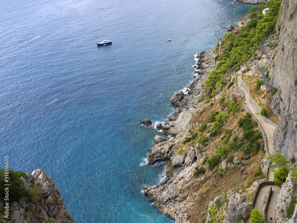 Fototapeta premium The famous hairpin path to the sea on island of Capri in Italy