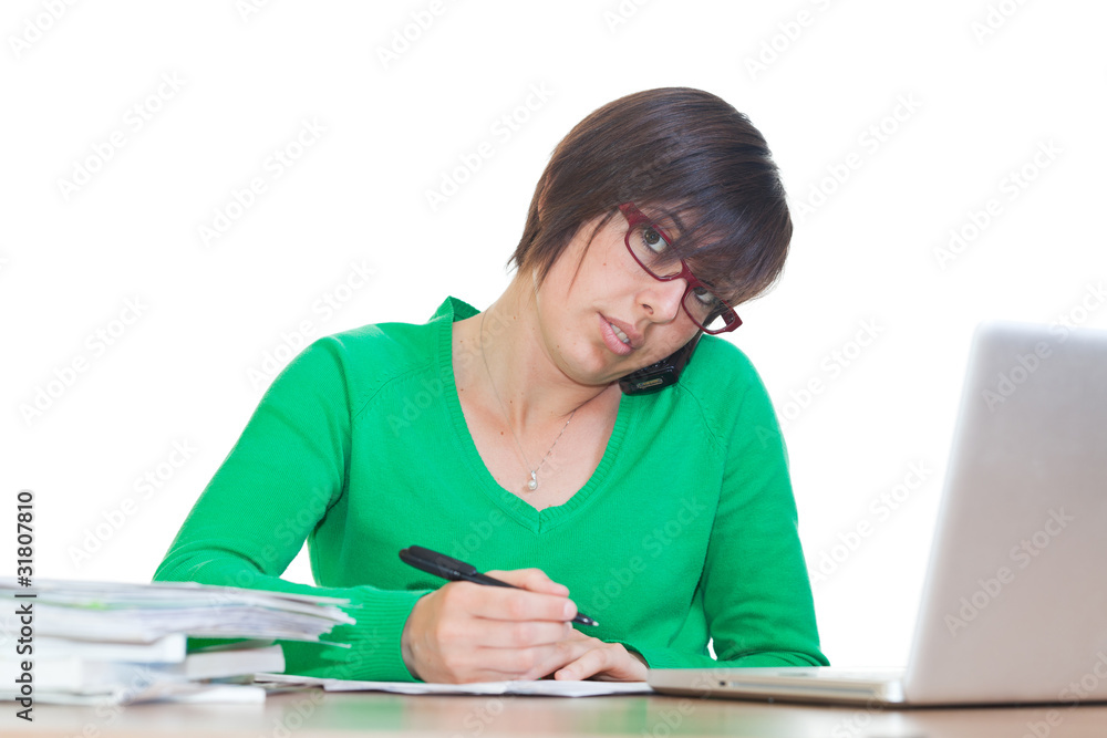 Busy Young Woman at Work in Office Busy Young Woman at Work in Office