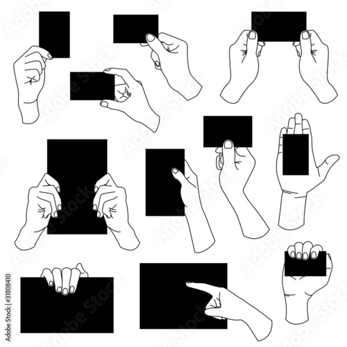 hand holding empty business card paper brochure sign
