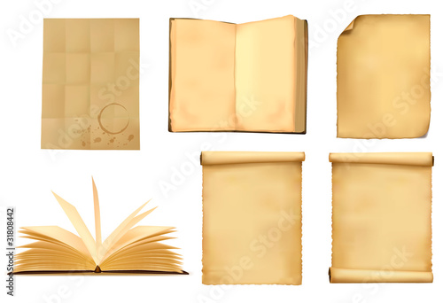 Set of old paper sheets. Vector illustration.