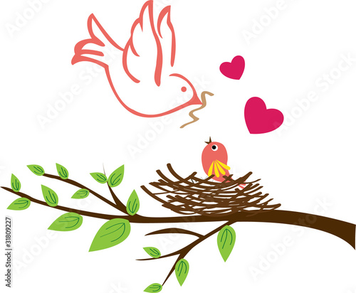 Stock Vector Illustration: Bird family