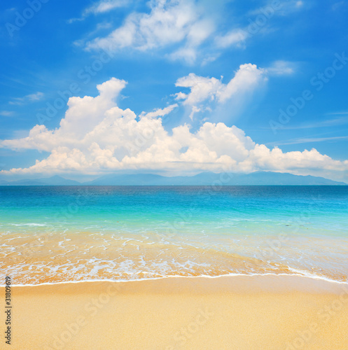 beach and beautiful tropical sea with island