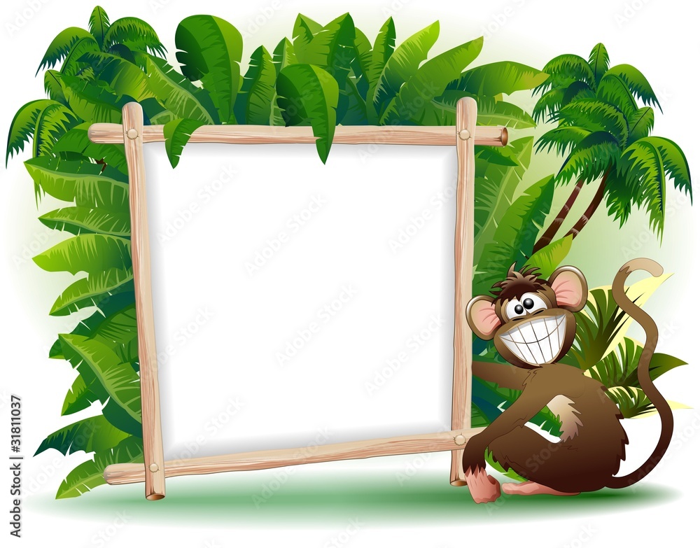 Naklejka premium Scimmia Cartoon Con Pannello Sfondo-Monkey Panel Background