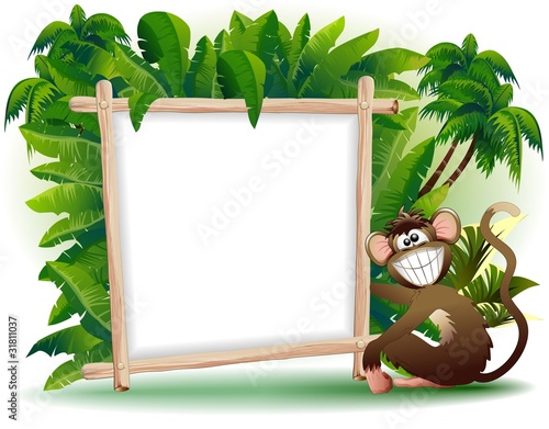 Scimmia Cartoon Con Pannello Sfondo-Monkey Panel Background