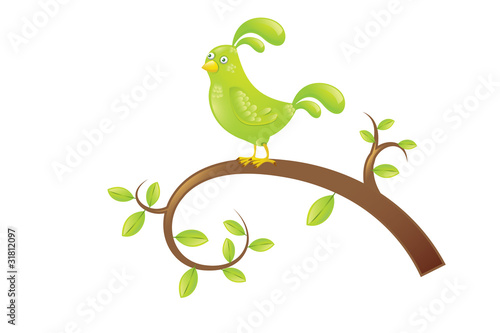 green bird on a tree branch