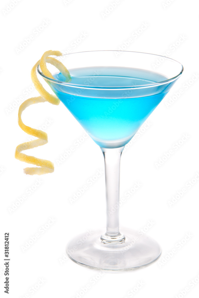 Blue Cosmopolitan cocktail in martini cocktails glass