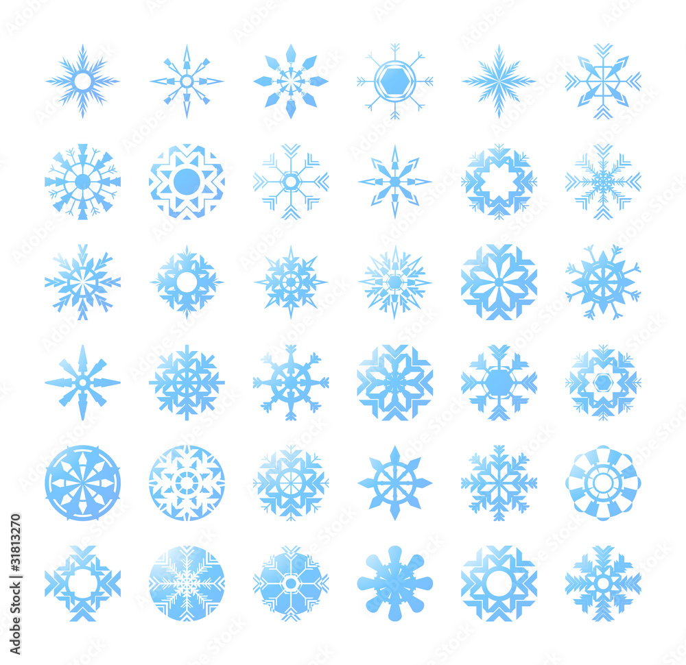 thirty six blue snowflakes