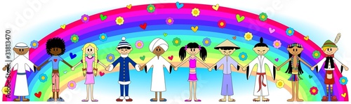 Bambini Pace Arcobaleno Banner-Children Rainbow Peace-Vector