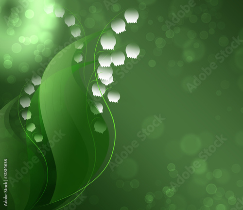 Gentle lily of the valley on a green background