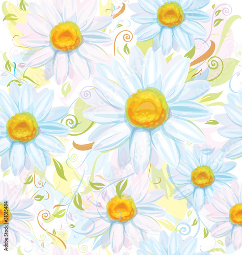 Seamless pattern of white camomiles.