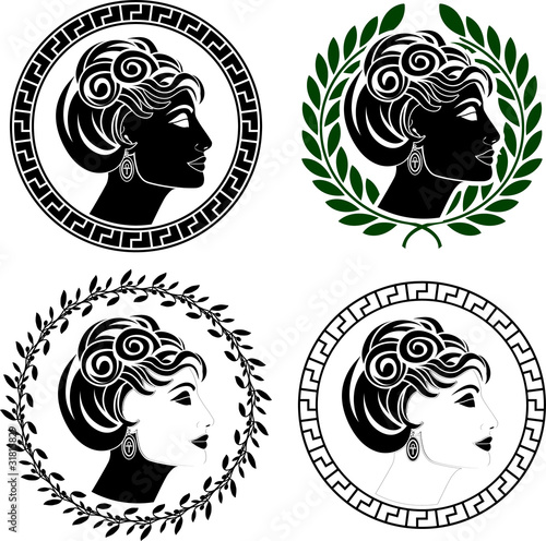 set of roman woman profiles. stencils. vector illustration