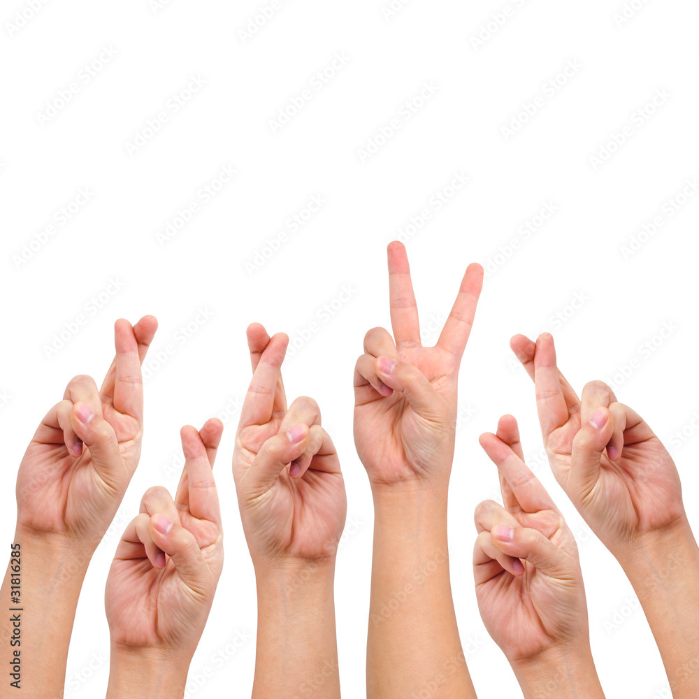 conceptual image, finger crossed and victory hand sign conceptual image, finger crossed and victory hand sign