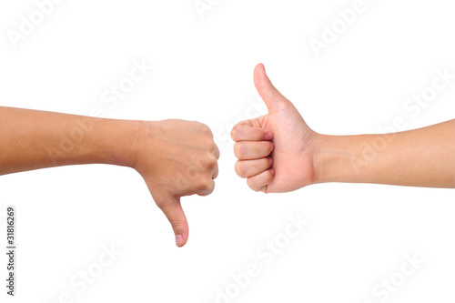 Thumb up and thumb down hand signs