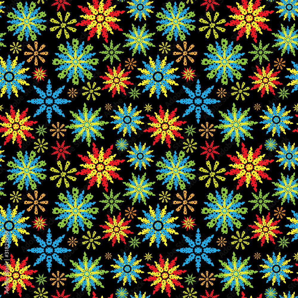 Seamless Flower Pattern Background Over The Black