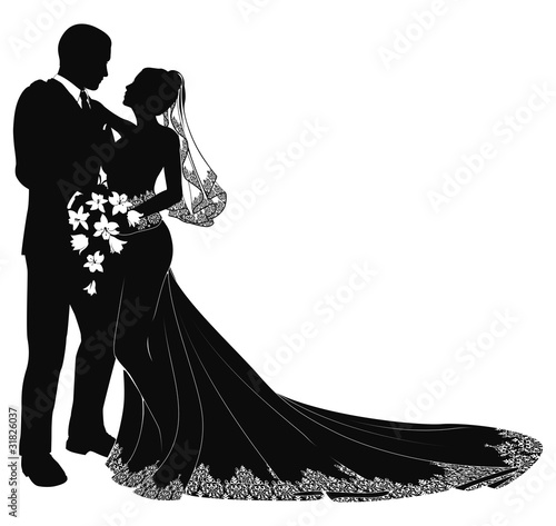 Fototapeta Bride and groom silhouette