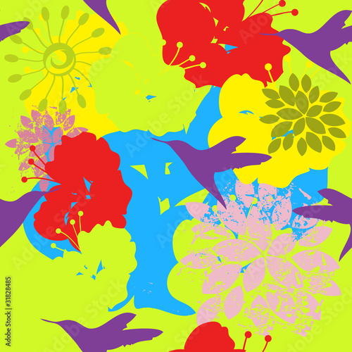 seamless floral pattern with humming-bird