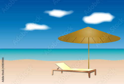 Playa con el mar y una sombrilla
