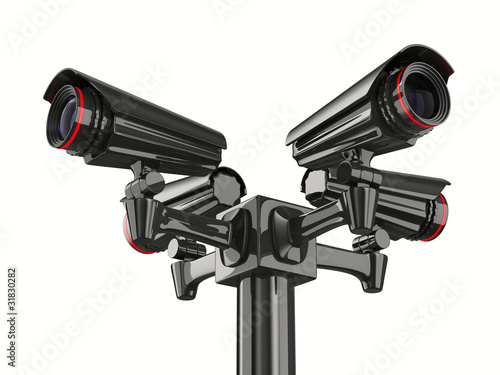 Four security camera on whi...
