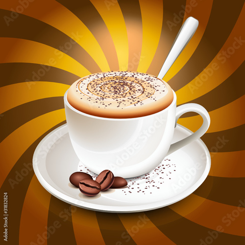 Cup of cappuccino over rays