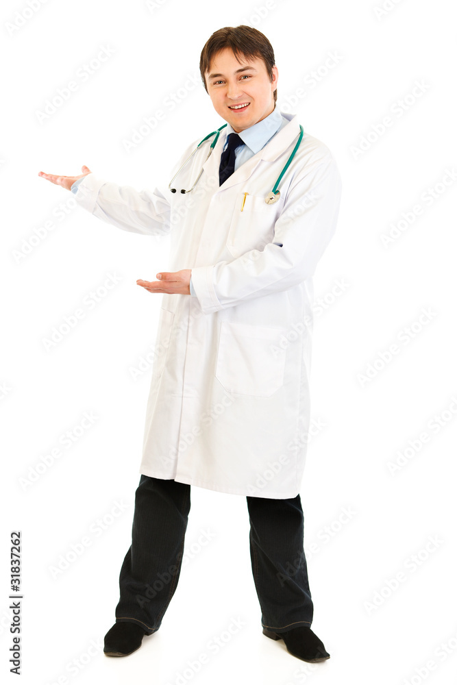 Welcome! Friendly medical doctor inviting to cooperation Welcome! Friendly medical doctor inviting to cooperation