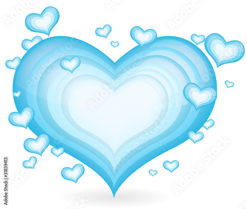 group of blue heart isolated on white background