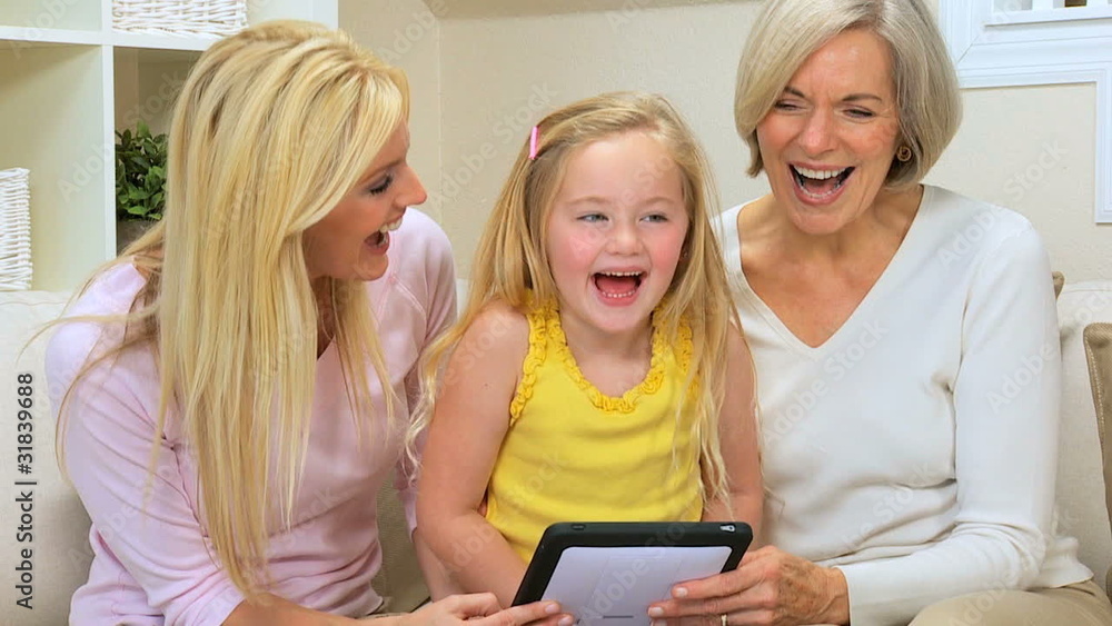 Three Generations of Females with Wireless Tablet Three Generations of Females with Wireless Tablet
