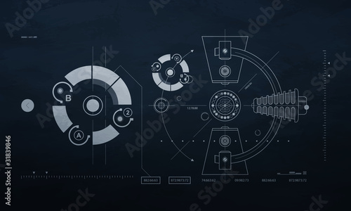 drawing mechanism on a dark background. blueprint
