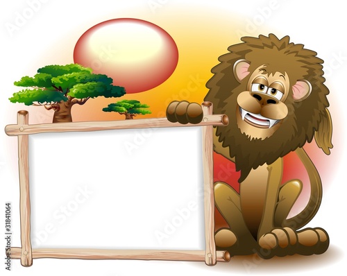 Leone Cartoon con Pannello-Lion with Panel Background-Vector