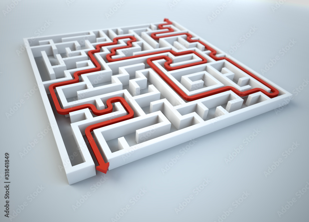 Maze illustration - finding the solution concept Maze illustration - finding the solution concept