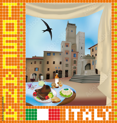 mosaico toscano con San Gimignano